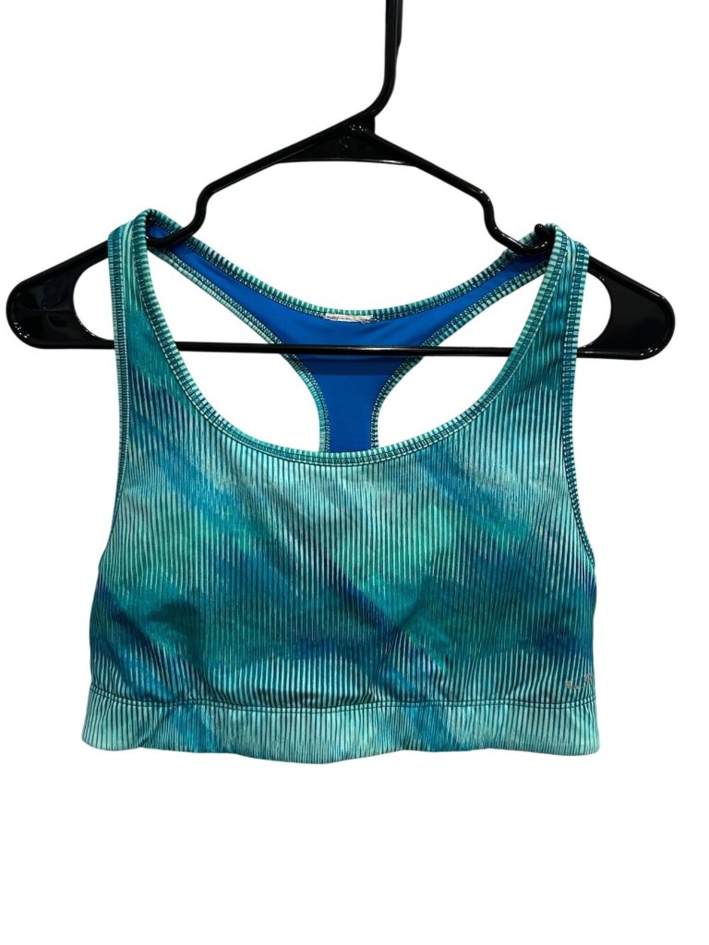 C9 Champion Womens Blue Green Striped Tie-Dye Racerback Sports Bra Sporty Retro